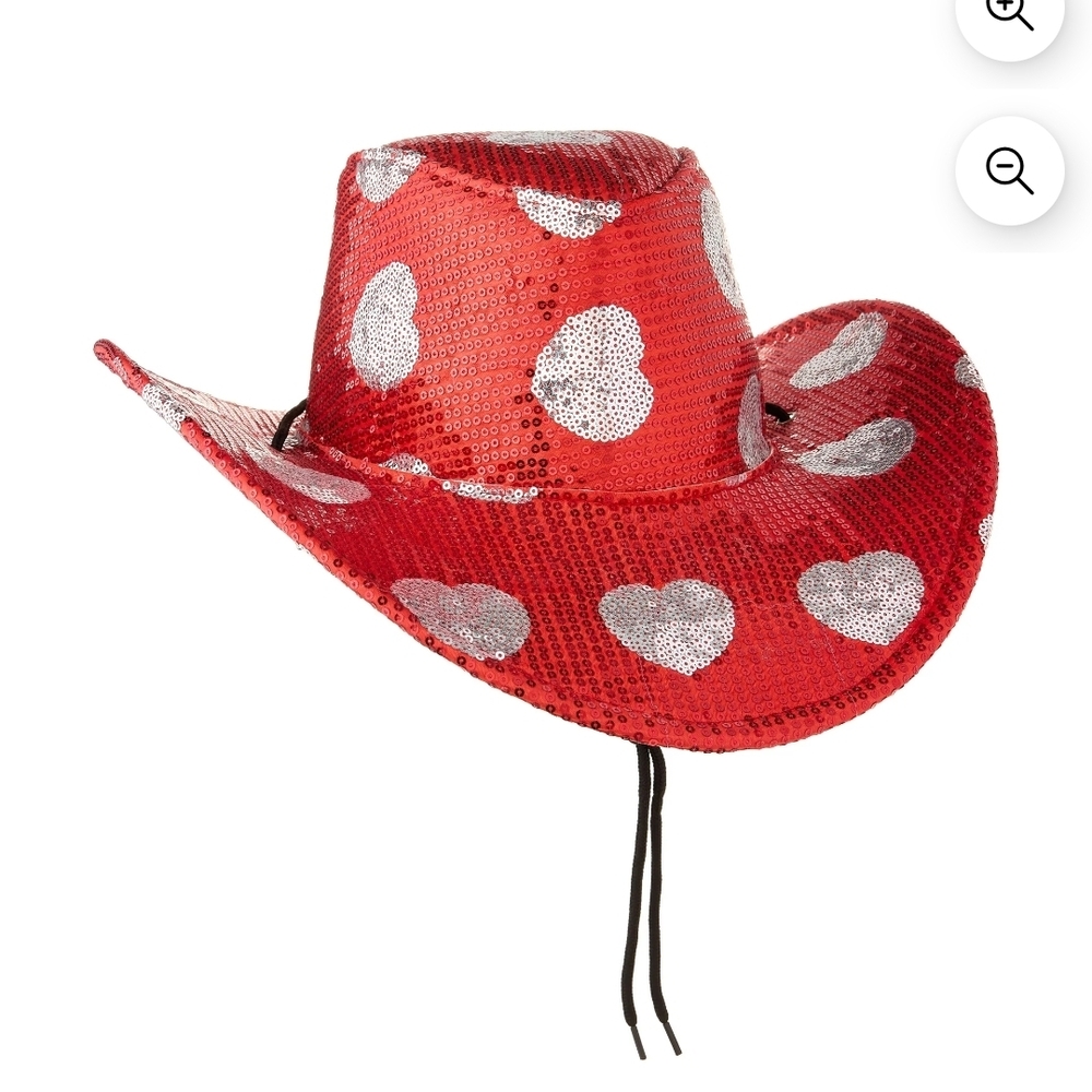 Kids Red Sequin Cowboy Hat with Silver Hearts